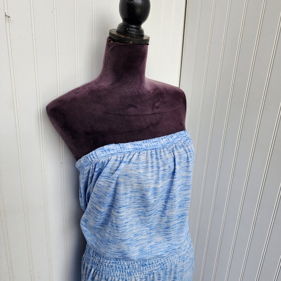 BECCA Strapless Blue Swim Cover Up Midi Dress Slit w Stretch Sz L - Picture 3 of 14